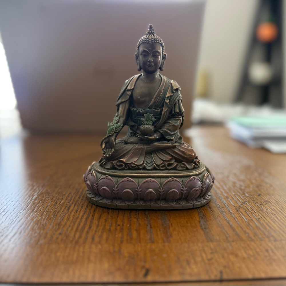 Summit Collection Serene Buddha Sculpture with Bronze and Pink Details